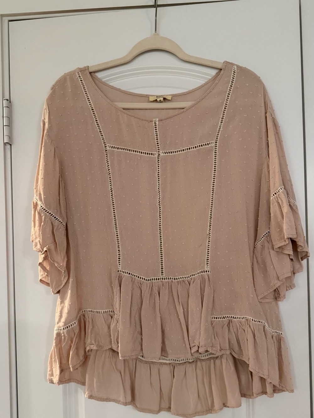 Kori Blush Pink Ruffled Peasant Blouse